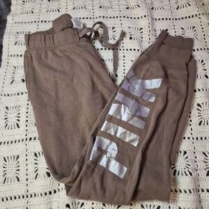 PINK Victoria's Secret Brown Track Joggers with Metallic Logo